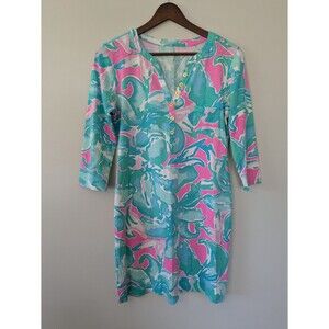 Lilly Pulitzer Tshirt Dress Small Alessia Tropical Sands Henley Pima Beachy